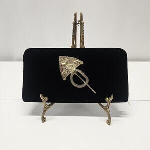 Vintage Evening Bag Handbag Velvet Metal Jeweled Purse Clutch 90s Glam Artsy